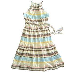 DKNY Striped Maxi Dress Halter‎ Neck Sleeveless Casual Sundress Size 6